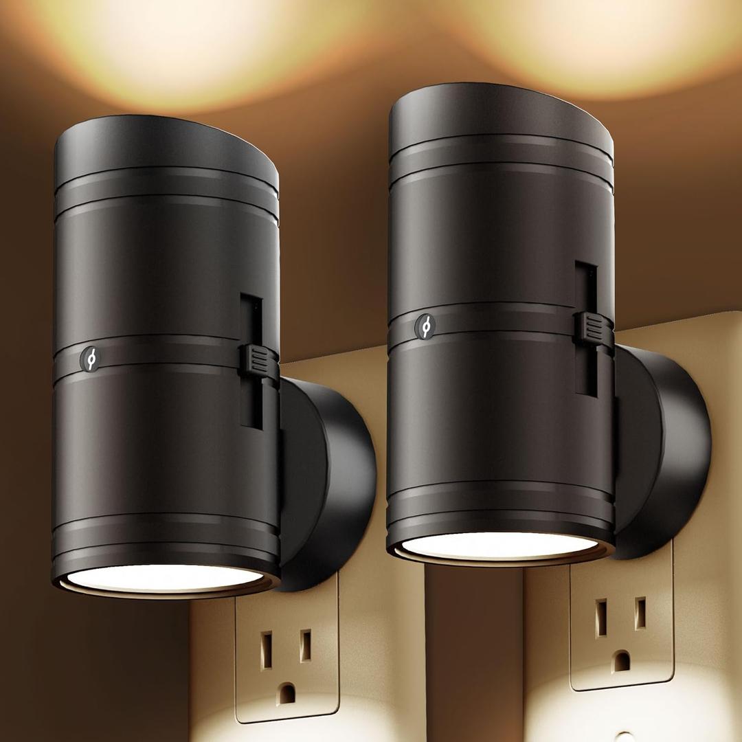 Night Light, Night Lights Plug into Wall with Dusk to Dawn Sensor, 0-100LM Adjustable Brightness, Warm White 3000K, Shine Up and Down Dimmable Night Light for Hallway Bedroom Bathroom 2 Pack