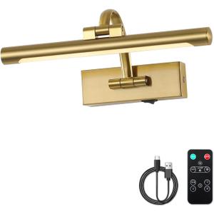 Wireless Picture Lights for Wall Rechargeable Brass Gallery Lights Battery Operated Art Lamps with Remote and Timer Dimmable Painting Lights for Artwork Portrait Display 12 Inch 2W 2700K