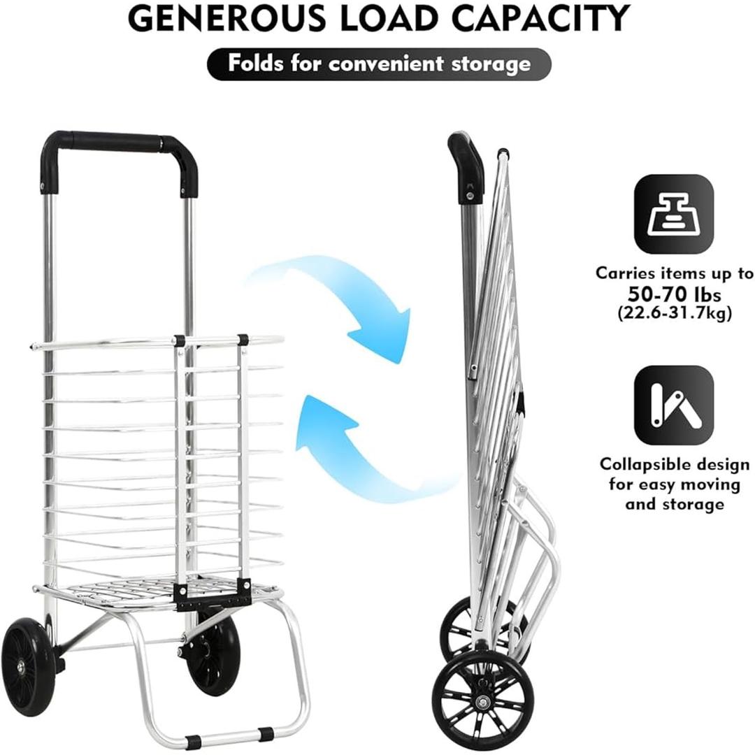 Shopping Carts Folding Cart Foldable Shop Truck Heavy Duty Hand Truck 35Ltr Foldable Shopping Grocery 2 Wheels Cart Steel Grocery Hard Wearing Easy Storage (2wheels)