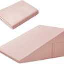 Cotton Wedge Pillow Cover for 24" x 24" x 12" Wedge Bed Pillow, Zippered Wedge Pillow Case Protector with Side Pocket, Dusty Pink (Pillow Not Included)