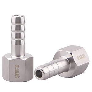 DERNORD 3/ 8" Barbed Hose x 3/ 8" NPT Female - Home Brew Fitting 304 Stainless Steel Pack of 2