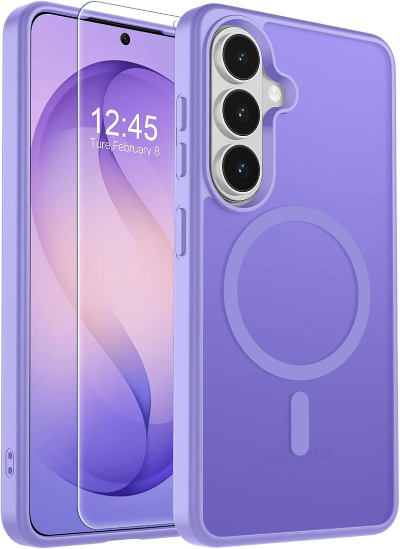 SUPFINE Magnetic for Samsung Galaxy S26 Plus Case with Screen Protector, (Built-in Magnets) (Military Grade Drop Protection) Slim Translucent Shockproof Phone Case,Purple
