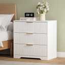 Furnulem Fluted Night Stand with 3 Drawers White Bedside Table for Bedroom, 26'' Wide Wooden Nightstand Modern Furniture for Entryway, Hallway, 1 pcs