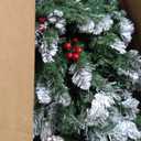 7FT Pre-Lit Artificial Christmas Tree, Snow Flocked Hinged Pine Tree with Warm White Lights, Red Berries & Pine Cones, Full Realistic Xmas Tree for Holiday Indoor Home Office Christmas Decorations