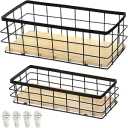 Dicunoy 2 Pack Rustic Metal Wire Storage Baskets, Narrow Storage Bin for Bathroom Counter, Farmhouse Organizing Container Caddy with Hooks for Toilet Paper, Pantry, RV, Office, Kitchen