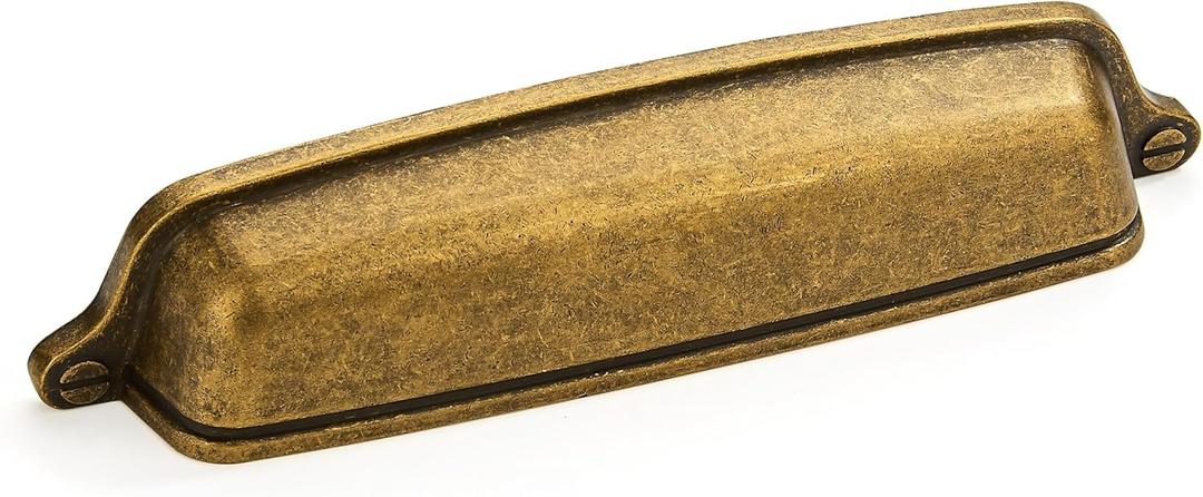 khtumeware 6 Pack 5 inch(128mm) Vintage Drawer Pulls Antique Brass Cabinet Cup Pulls Cabinet Hardware Kitchen Cabinet Handles Bin Cup Pulls for Kitchen Cabinets. (Cup Pulls 5" hole centers)