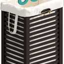 Laundry Hamper with Wheels, 22.7 Gallon (86L) Bamboo Wood Clothes Laundry Basket with Handles, Removable Liner (Brown)