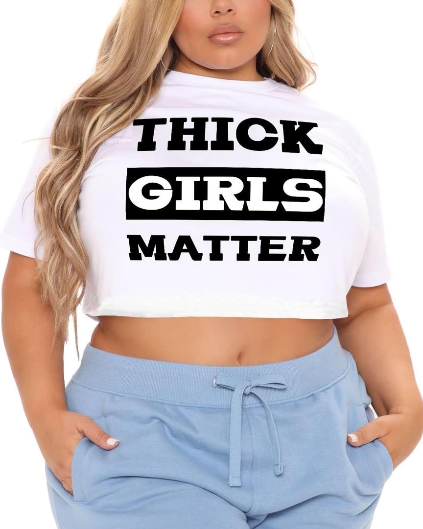 Women's Plus Size Summer T Shirt Letters Printing Casual Crop Tops Short Sleeves Tees (XL)