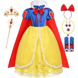 Latocos Girls Princess Dresses Costume Kids Toddler Princess Dress Up Clothes Cape Crown Headband Halloween Cosplay Gift (100(2-3T))