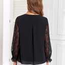 Altelime Women's Long Sleeve Drawstring Tops V Neck Dressy Casual Chiffon Blouses Elegant Double Layers Shirts (Black, XL)