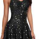 Yonique One Piece Swimsuits for Women Modest Tummy Control Swimdress Vintage Bathing Suits Skirt Swimwear (X-Large, Black Star)