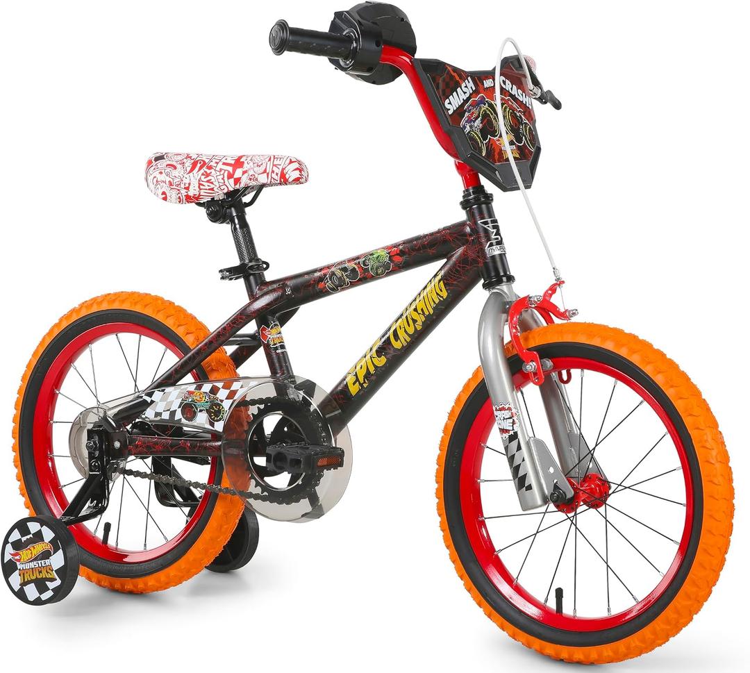 Dynacraft Hot Wheels Boys BMX Bikes Sizes 12" - 18" for Ages 3-9 Years in red, Black, with Handlebar rev Grip Play Feature