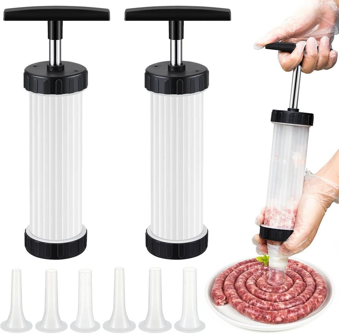 2 Set Sausage Stuffer, Plastic Meat Filler Funnel, Meat Stuffers Filler Sausage Press Filling Tools, Hot Dog Stuffer with 3 Size Filling Tubes for Holiday Christmas Household Use Camping Outdoor BBQ