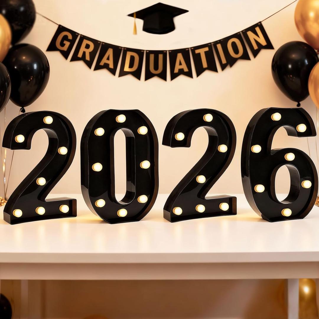 Light Up Numbers 2026 Graduation Decorations, 2026 Marquee Numbers Graduation Party Decor, LED Number Lights Class of 2026 Party Supplies for High School Seniors College Classroom -Black (8.66in tall)