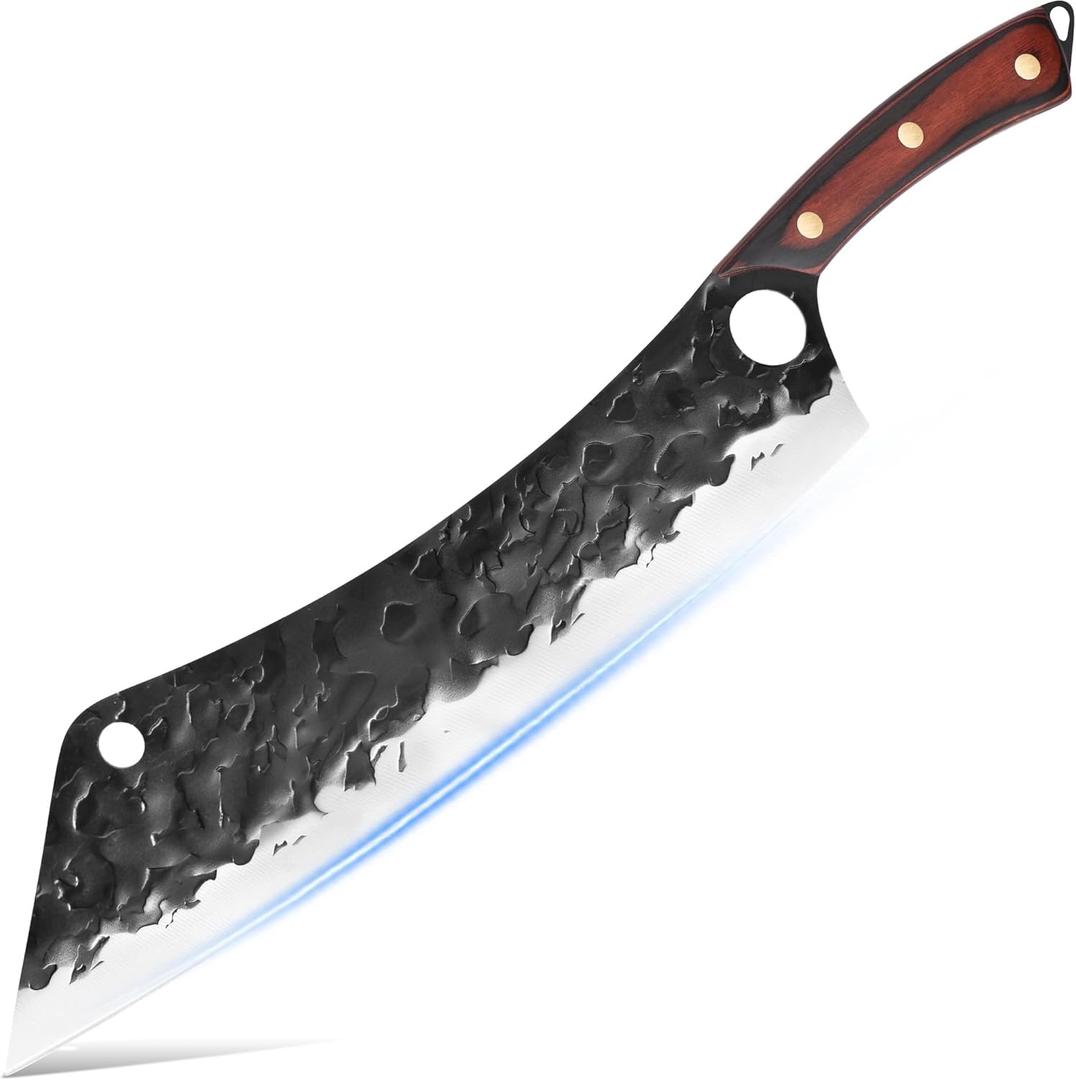 XYJ 12 Inch Long BBQ Knife Set Full Tang Brisket Turkey Meat Chopping Slicing Knife Razor Sharp Stainless Steel Blade Non-stick Effort Saving Finger Control Chef Knives With Whetstone