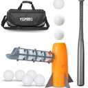 YESMARKS Kids Auto Baseball Pitching Machine Outdoor Toy Set - Training Equipment & Batting Practice Toys for Youth, Includes 10 Baseballs, Baseball Bat and Sports Bag