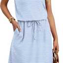 OFEEFAN Womens Summer Dresses Fashion Short Sleeve Crew Neck T Shirt Sundresses Casual Tie Waist with Pockets (M)