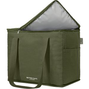 Nook Theory Reusable Insulated Grocery Bag - Leak Proof, X Large Cooler Bag - Insulated Shopping Bags for Groceries - Travel Cooler Bag for Frozen and Hot Food with Zippered Top (Forest)