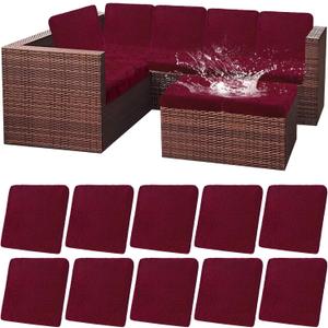 HEBE Outdoor Patio Cushion Covers Set of 10 Waterproof Stretch Seat Cushion Cover for Patio Furniture Clearance Outdoor Sofa Cushion Cover Replacement Couch Slipcovers Chair Seat Cover (Red)