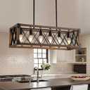 Dining Room Light Fixture/Chandelier Over Table,Matte Black Rustic Wood Ceiling Pendant Light,6-Light Kitchen Island Lighting Fixtures, Linear Farmhouse Chandeliers for Dining Room,Kitchen Island