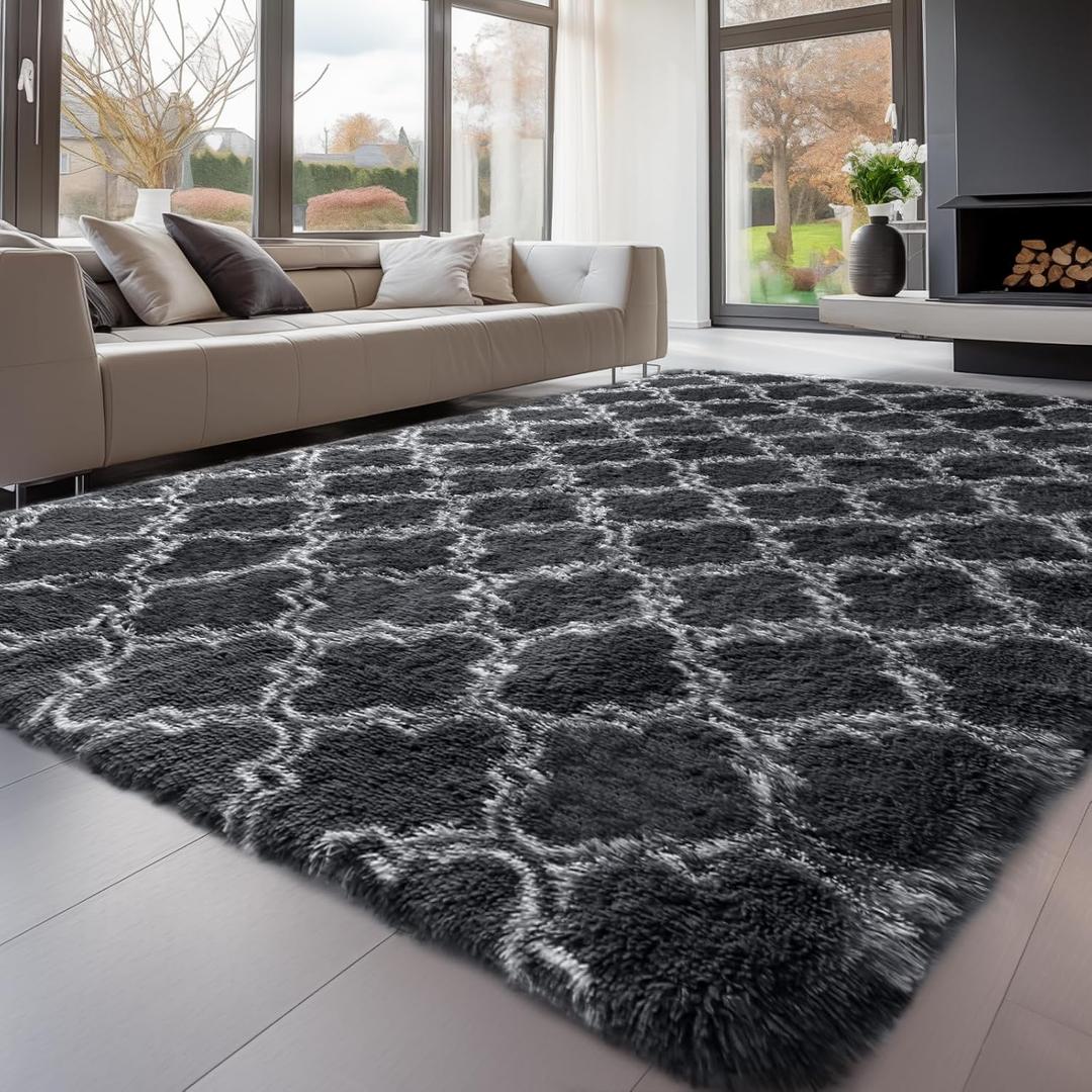 Sour Lemon 8x10 Area Rugs for Bedroom, Living Room Fluffy Rug, Large Area Rug Shag Shaggy Carpet Soft Plush Furry Bedside Rugs, Machine Washable Area Rugs for Kids Girls Boys Home Decor Anti Slip (Grey Lantern)