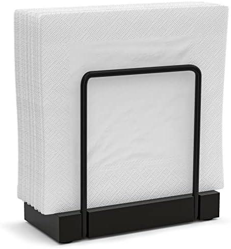 Wican Napkin Holder for Table, Bamboo Iron Standing Napkin Dispenser for Kitchen Dining Farmhouse Cocktail Picnic Bar Rustic Wood Holders for Paper Mail Bills Suitable for All Dining Room Decors Black