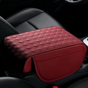 wuyaoyao Car Center Console Cover, 12.2"8.27"1.97" Leather Center Console Protector, Auto Armrest Pad with 2 Storage Pocket, Universal Armrest Cover Cushion for Most Cars, Trucks, SUVs (Red)
