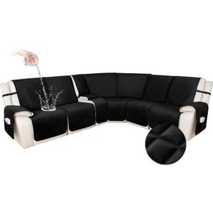 HDCAXKJ 100% Waterproof Velvet Recliner Sectional Couch Covers L Shaped Corner Reclining Sofa Cover Washable Thick Non Slip Sectional Slipcover with Pockets (5 Seat and 1 Middle Console, Black)