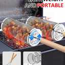 Rolling Grill Basket, Fathers Day Gifts for Dad Husband, Removable Wooden Handle, 304 Stainless Steel, Nesting BBQ Tools for Vegetable, Outdoor Smoker Camping Accessories, Grill Gift for Men Birthday