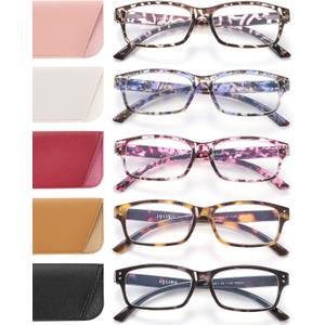 Reading Glasses for Women Men - 5 Pack Ladies Stylish Readers Computer Eyeglasses W/Spring Hinge - Blue Light Blocking Glasses Anti Eyestrain 1.50