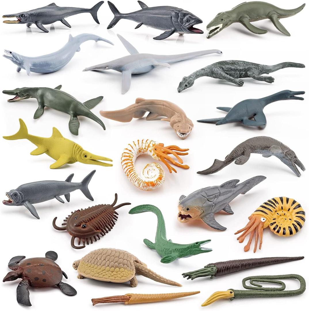 22PCS Prehistoric Sea Creatures Toys for Kids Ancient Sea Animals Toy Set 4 Inch Marine Animal Figures Cake Topper Girls Boys Kids Toddlers Birthday Gift