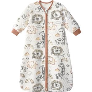 Yoofoss Baby Sleep Sack with Sleeves Wearable Blanket Baby Organic Cotton 2-Way Zipper Sleeping Sack, Soft Breathable Durable (6-12 Months, Brown Giraffe)