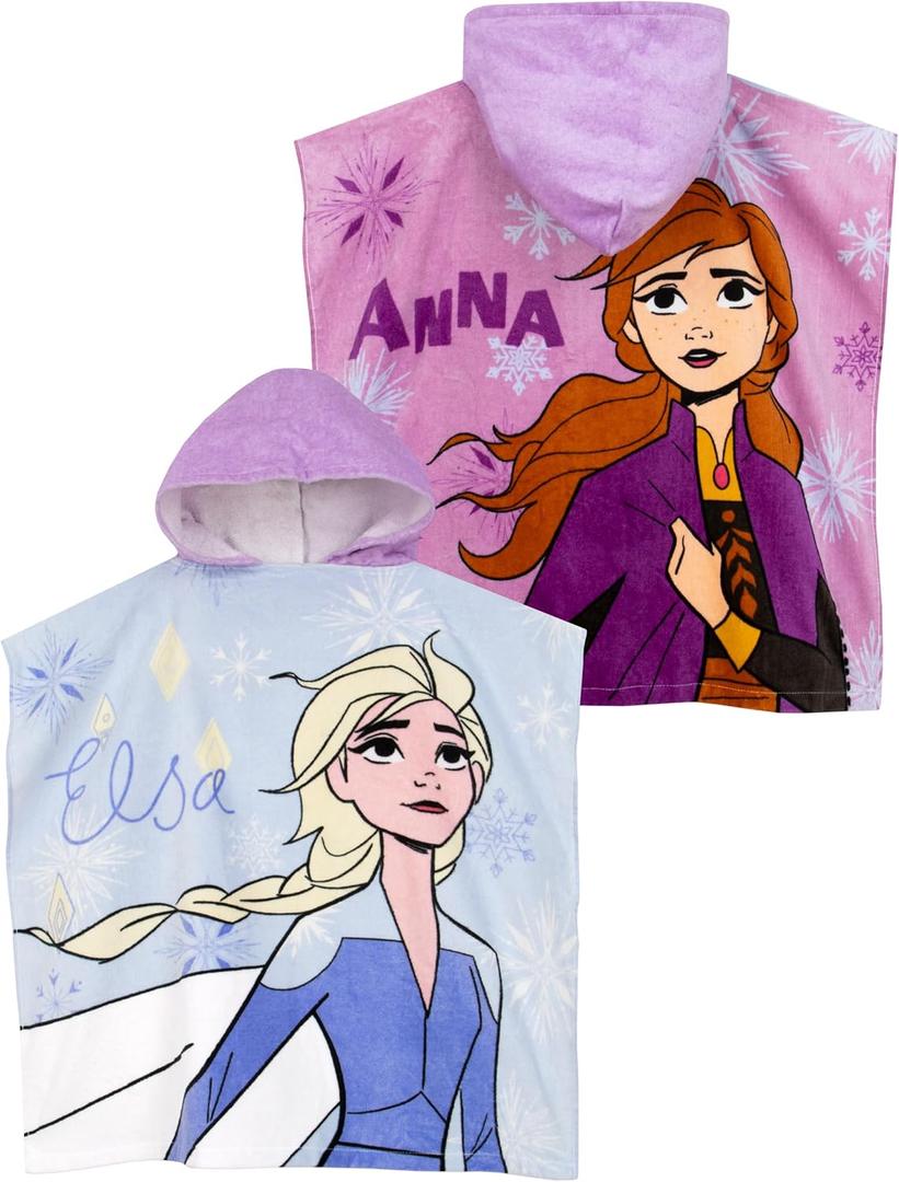 Disney Frozen Towel Poncho | Anna and Elsa Hooded Towel for Girls | One Size Blue