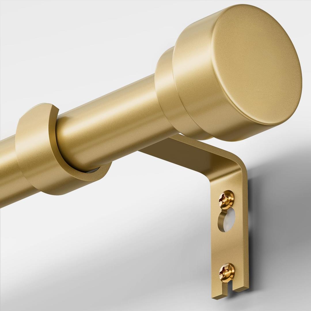 Oneach Gold Curtain Rods for Windows 72 to 144 Inch, 1 Inch Pole Adjustable Length Heavy Duty Metal Curtain Rod Set, for Outdoor Bedroom Kitchen Living Room (16 to 150 Inch)