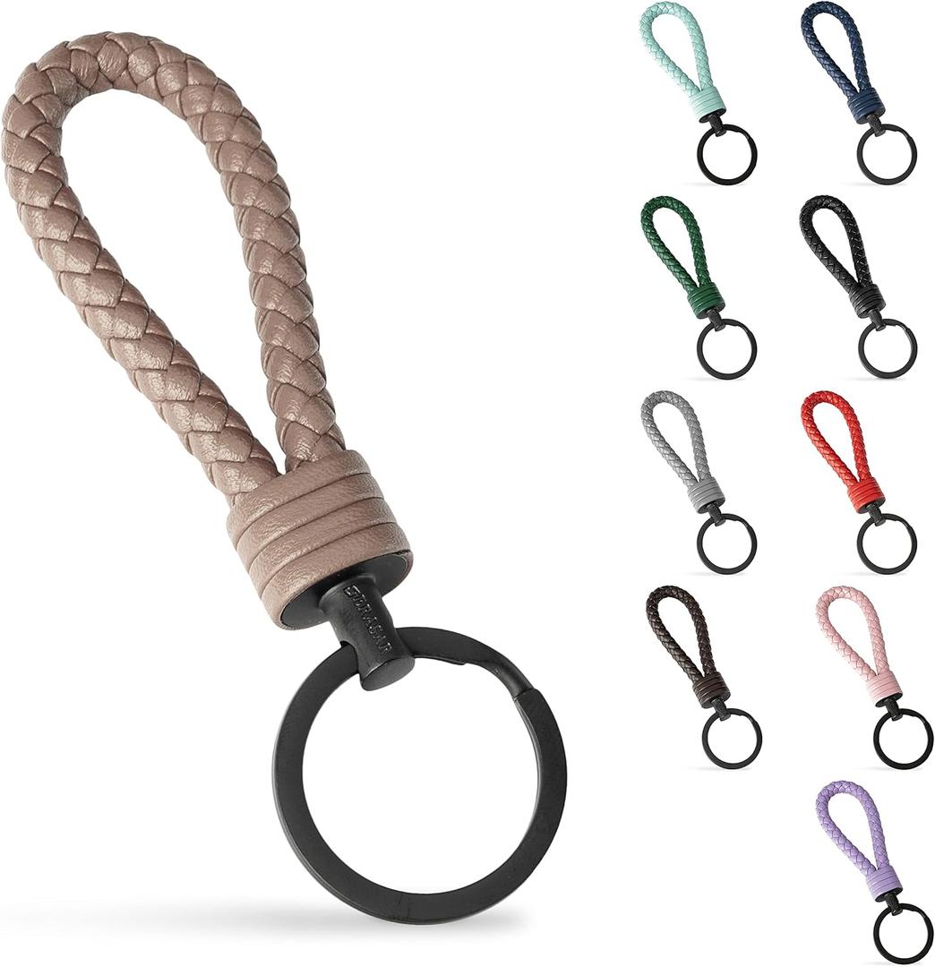 SERASAR Keychain Leather with Stainless Steel Key-rings - Additional Rings for Small Keys Ideal Cars, Motorcycles, Bicycles and House Gift-box Men Women