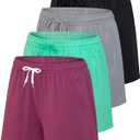 Real Essentials 4 Pack: Womens Athletic Dry-Fit Lounge Shorts with Zipper Pockets (Plus Size) (Large), Set 14