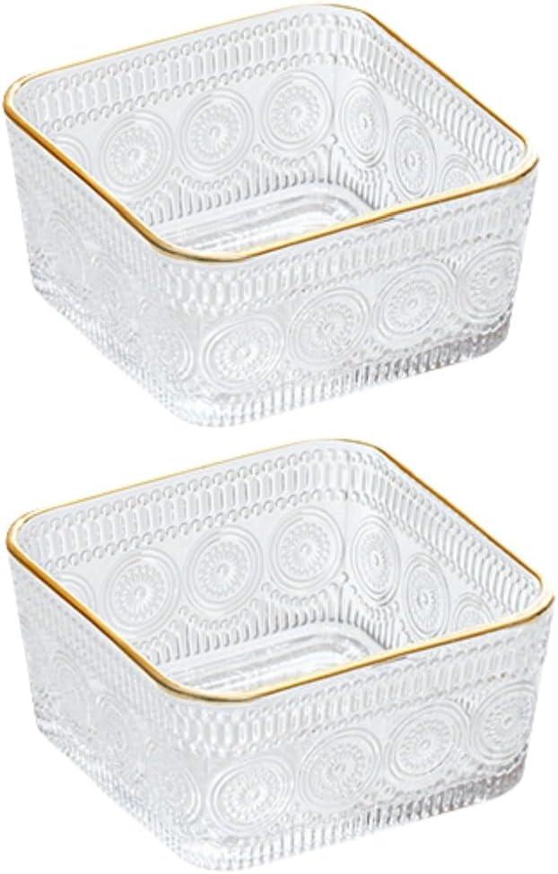 2 Pack 9 OZ Small Square Glass Bowls Vintage Candy Bowl Candy Dish Mini Clear Glass Bowls for Dessert, Snack, Fruit, Yogurt, Breakfast, Dipping, Side Dishes, Kitchen Prep