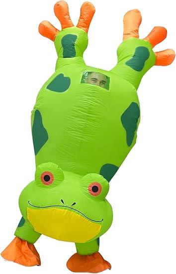 Camlinbo Halloween Inflatable Frog Handstand Costume Funny Full Body Blows Up Costume for Adult Halloween Cosplay Costume One Size