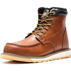 ANGRYRAM Winter Steel Toe Boots for Men Moc Toe Waterproof Work Boots Men's Comfortable Steel Toe Wedge Safety Boots Lightweight Indestructable Construction Boots, 11.5, Brown 