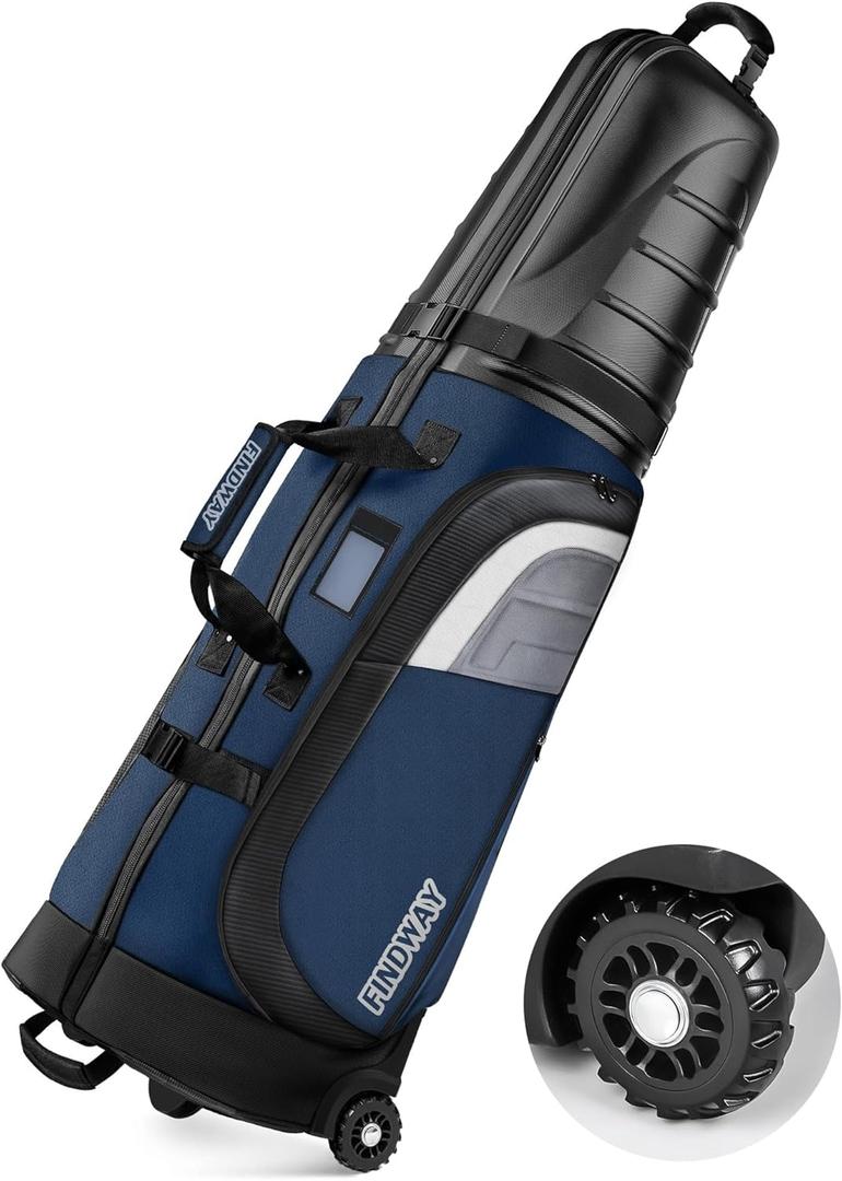 Findway Golf Travel Bags for Airlines with Wheels and ABS Hard Case Top, Protect Your Clubs, Waterproof 1680D Oxford Fabric and Oversize Tank Wheels, Lightweight and Easy to Maneuver (Blue)