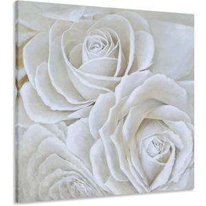 Yihui Arts White Flower Canvas Wall Art with Textured - Square Artwork for Bedroom Over Bed Decor, 16x16 inches