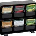 Mind Reader Tea Bag Organizer, Tea Station Organizer, Countertop Storage, Kitchen, Plastic, 10.25"L x 3.25"W x 7.75"H, Black