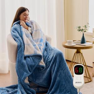 JKMAX Heated Electric Blanket King Size - 100"x90" Flannel Heating Blanket with 10 Heating Levels & 5 Time Settings Over-Heat Protection, Winter Warmer for Adults with ETL CertificationLight Blue