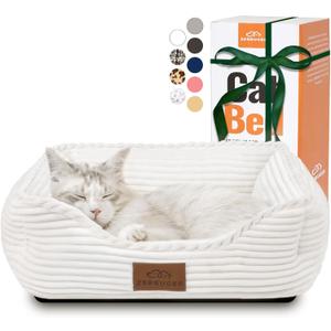 Cat Dog Bed for Pets, Rectangle Pet Bed Gift for Puppy and Kitten, Machine Washable Calming Fluffy Pet Couch Sofa for Indoor Outdoor, Portable Soft Cat Bed with Non-Slip Bottom (Small, Cream)