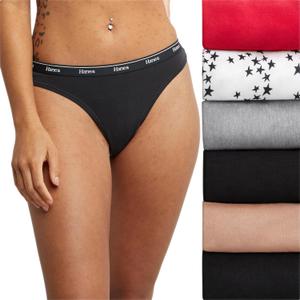 Hanes Women's Originals Thong Panties, Breathable Stretch Cotton Underwear, Assorted, 6-Pack (Large, Basic Color Mix)