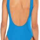 Leoparts Women's Retro 80s/90s High Cut Low Back One Piece Swimsuits Bathing Suits (Blue)
