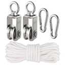 Cable Pulley Block Heavy Duty Stainless Steel, Bearing Inside with 32ft Nylon Rope and 2 Hooks,Swivel Single Pulley Wheel,Good for Pulley Lifing System,Loading 551lb