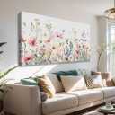 LKY ART Floral Wall Art 20 x 40 inches Watercolor wildflowers Pink Yellow Blue Flowers Canvas Print for Living Room Bedroom Office Home Decor Artwork Ready to Hang