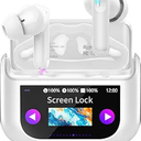 Wireless Earbuds, Bluetooth 5.4 Headphones with Multifunctional Touch Screen, 48H Bass Stereo Ear Buds with ANC/ENC Noise Cancelling/Transparency Mode, IPX7 Earphones with 5 EQ Modes, Ivory White