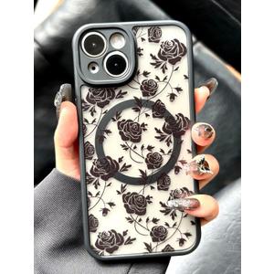 Case for iPhone 13 [Compatible with MagSafe] Aesthetic Black Rose Goth Design for Women Girls | Soft TPU Bumper Hard PC Back Translucent Matte Protective Slim Magnetic Phone Cover